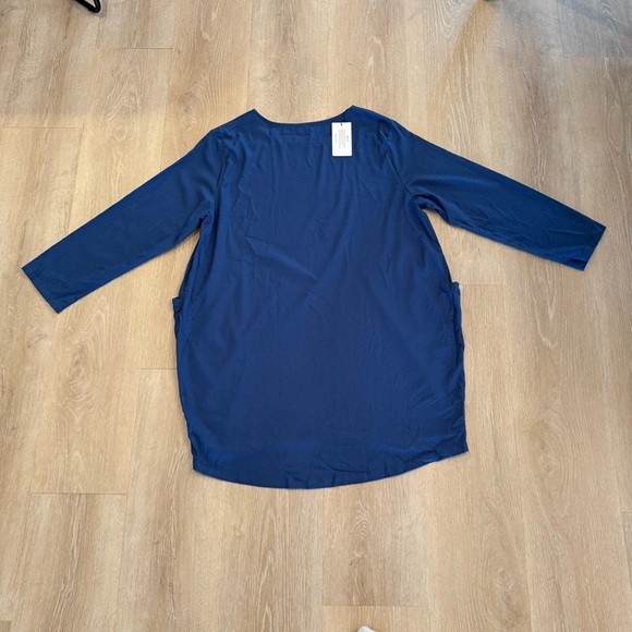 Minibee Linen Blend Blue Long Sleeve Tunic with Pockets 2X Lagenlook Boho NWT - Picture 9 of 12